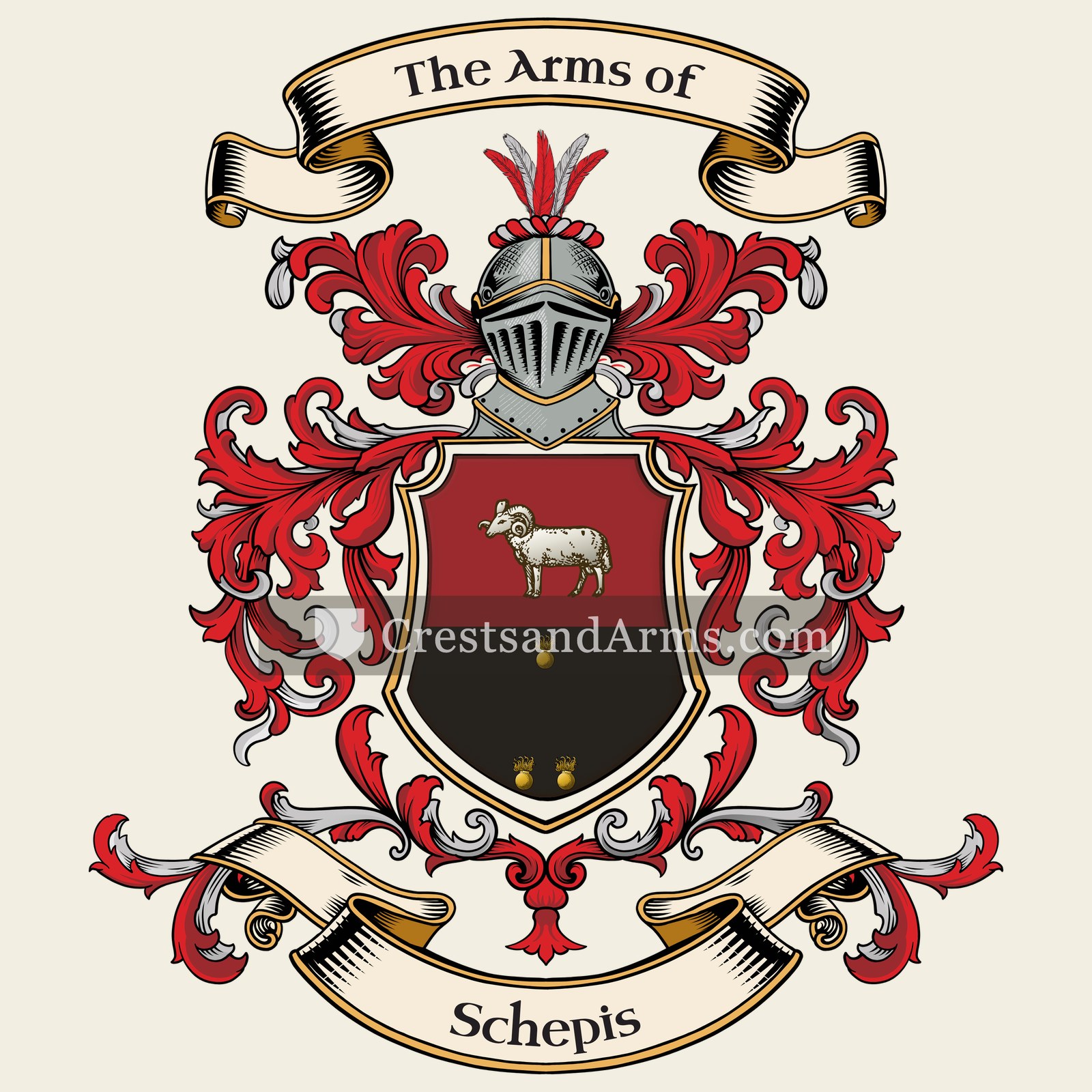 The Schepis coat of arms, drawn from the recorded blazon