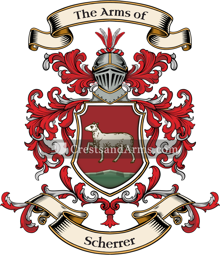 The Scherrer coat of arms, drawn from the recorded blazon
