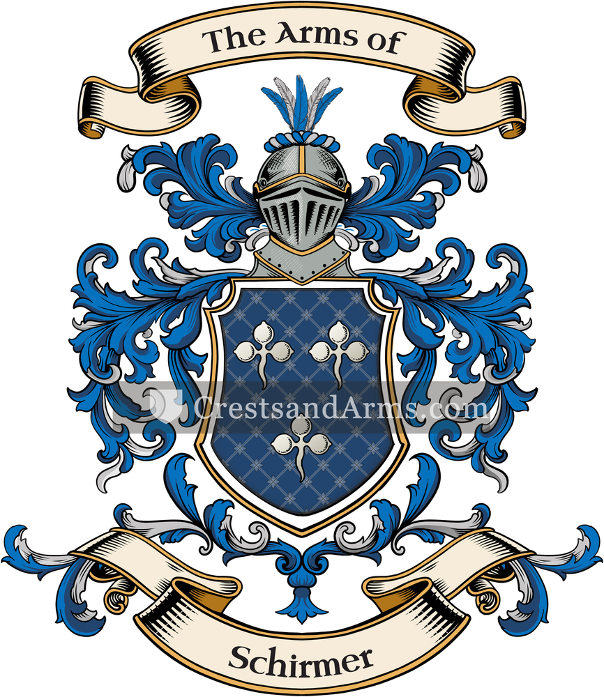 The Schirmer coat of arms, drawn from the recorded blazon