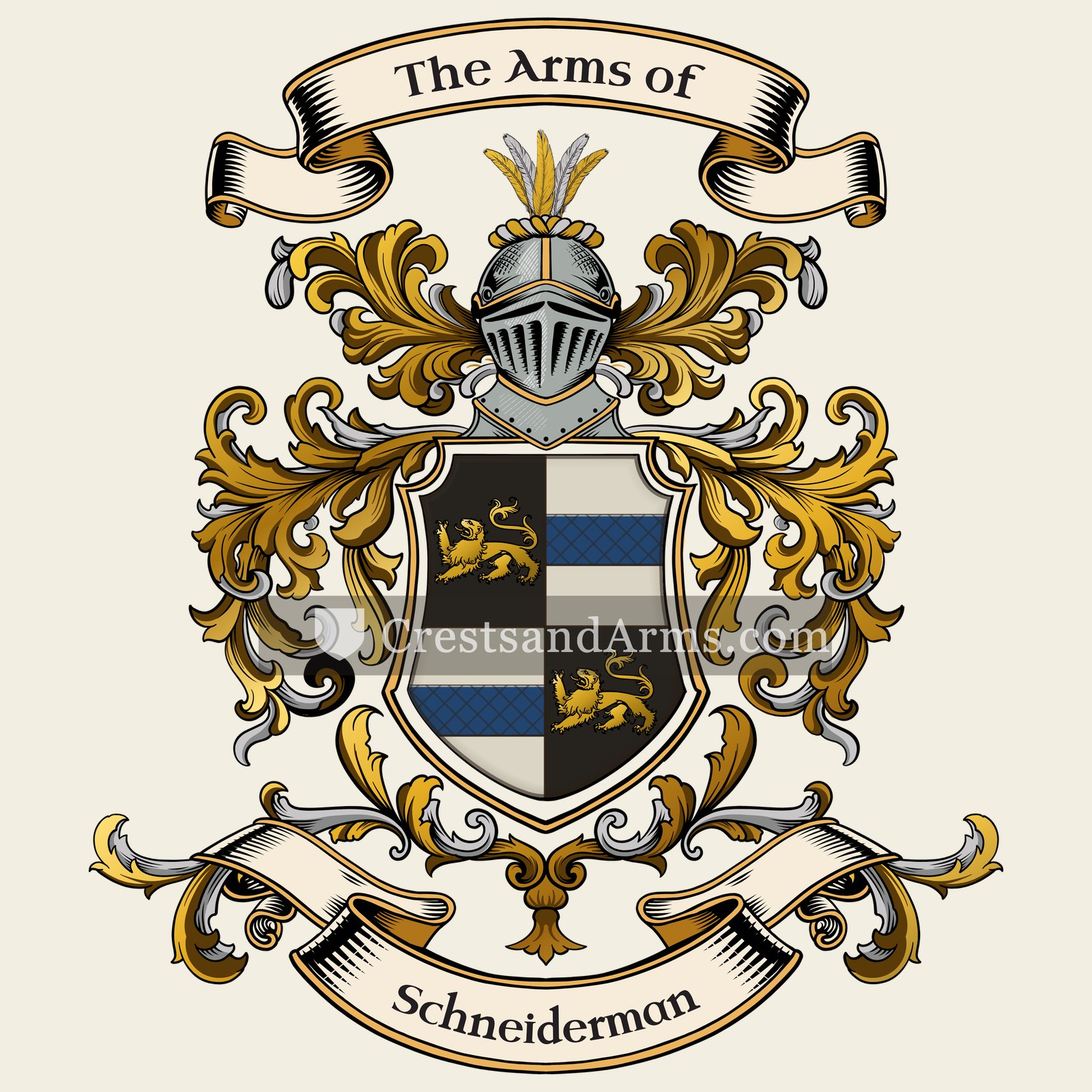 The Schneiderman coat of arms, drawn from the recorded blazon