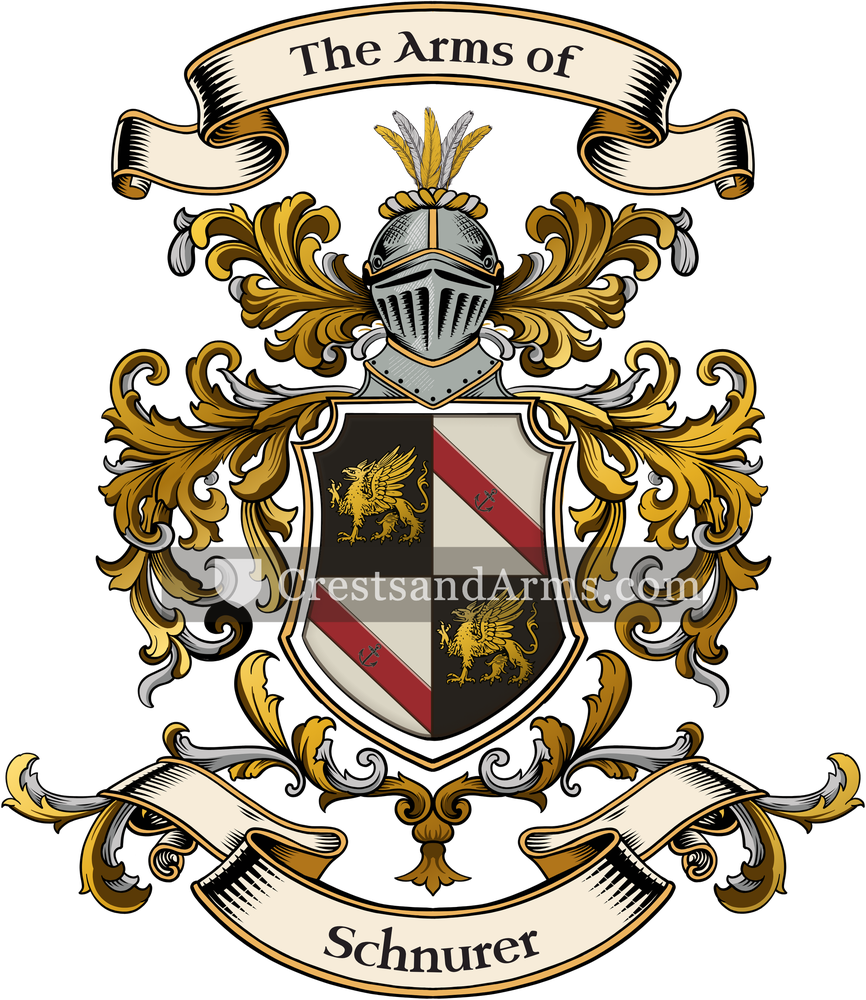 The Schnurer coat of arms, drawn from the recorded blazon
