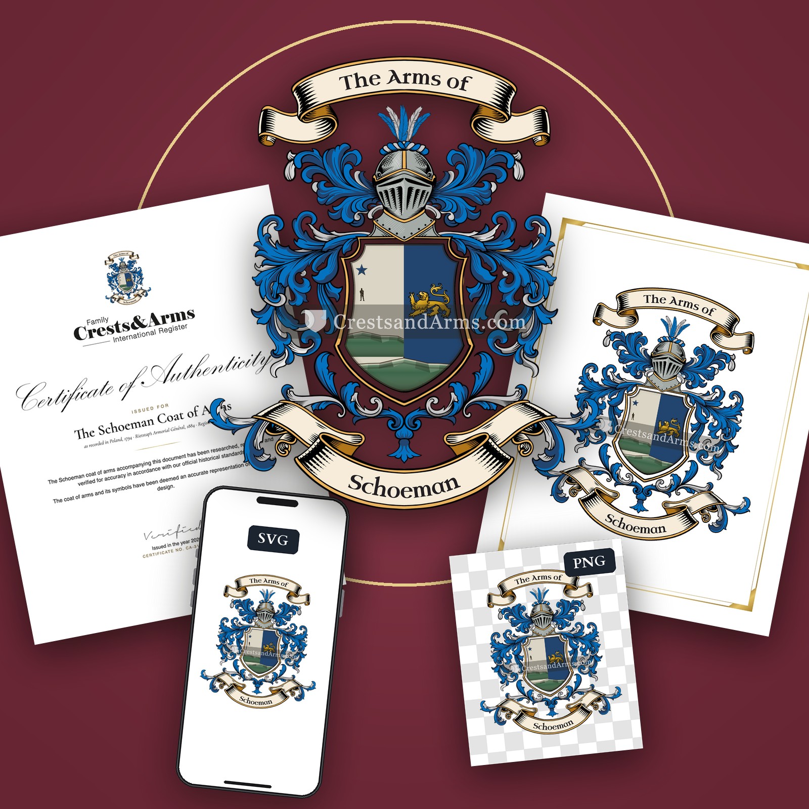 The Schoeman arms on the coat of arms — digital pack
