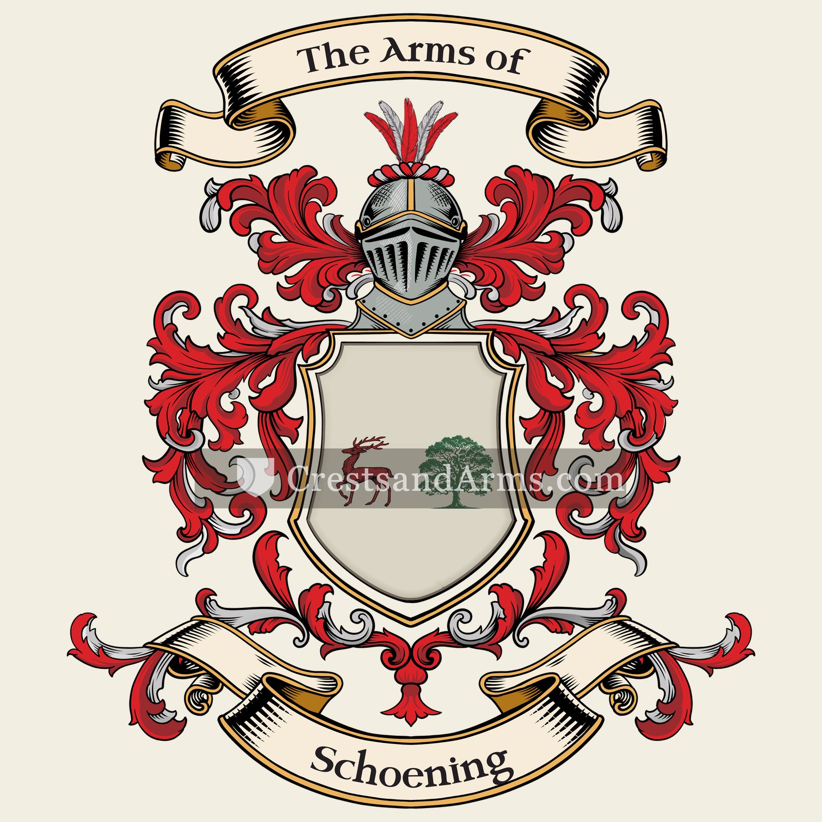 The Schoening coat of arms, drawn from the recorded blazon