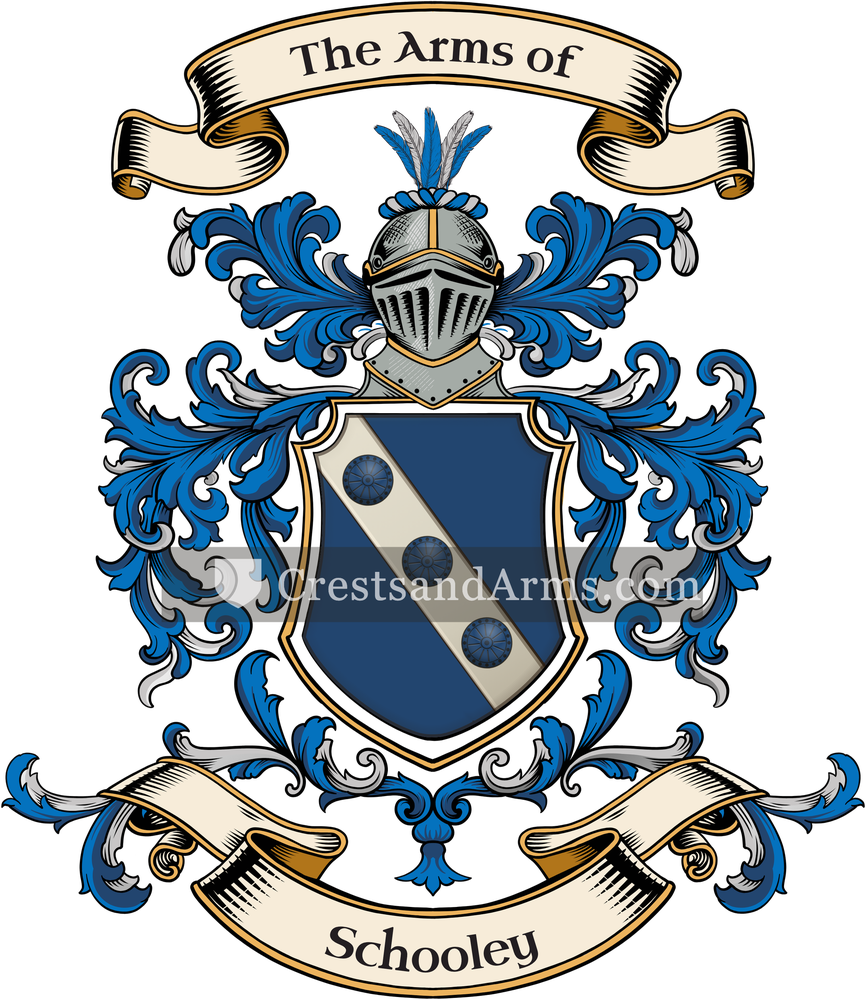 The Schooley coat of arms, drawn from the recorded blazon