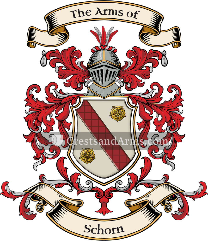 The Schorn coat of arms, drawn from the recorded blazon