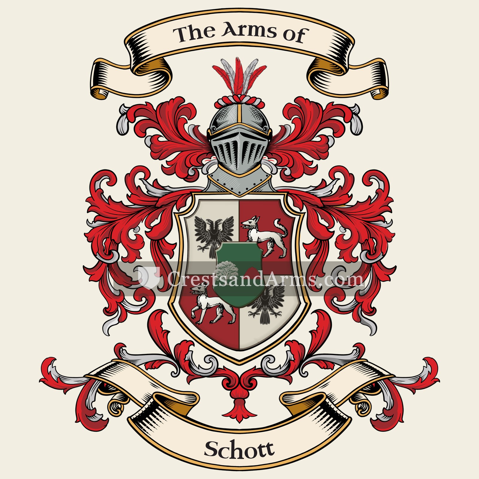 The Schott coat of arms, drawn from the recorded blazon