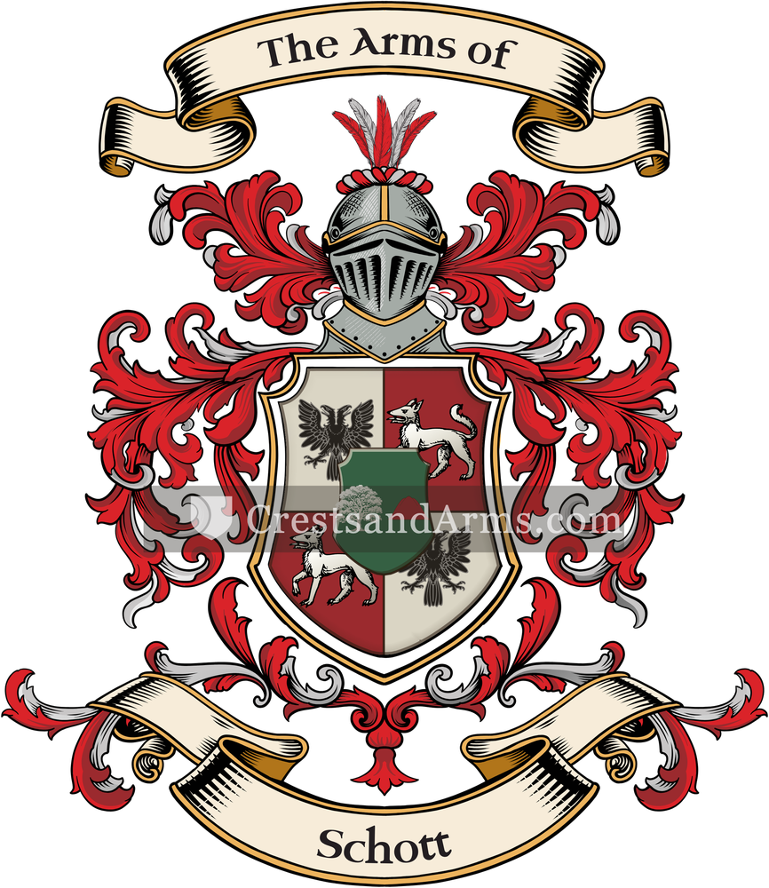 The Schott coat of arms, drawn from the recorded blazon