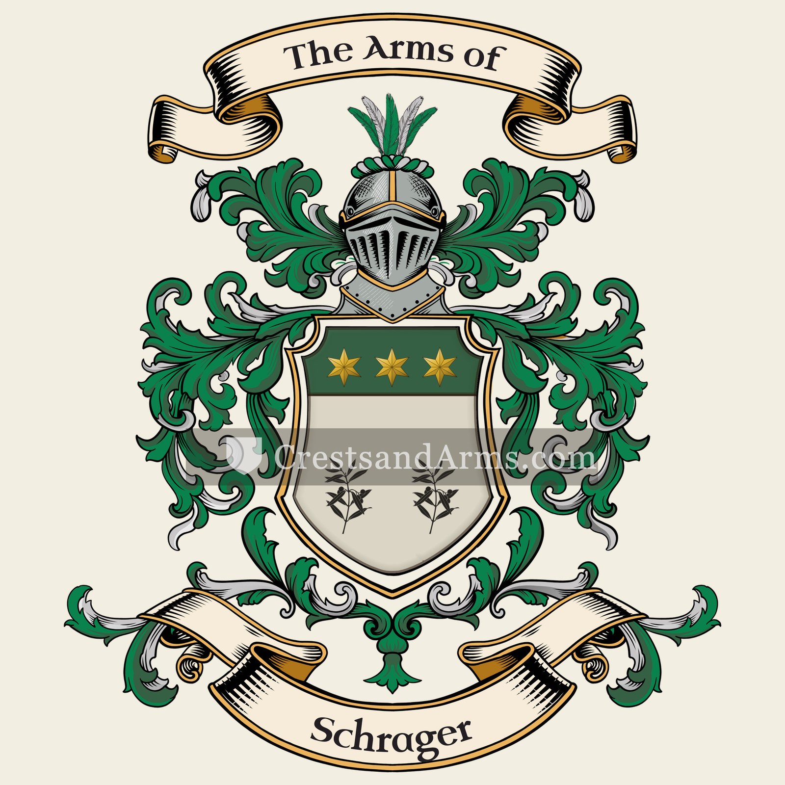 The Schrager coat of arms, drawn from the recorded blazon