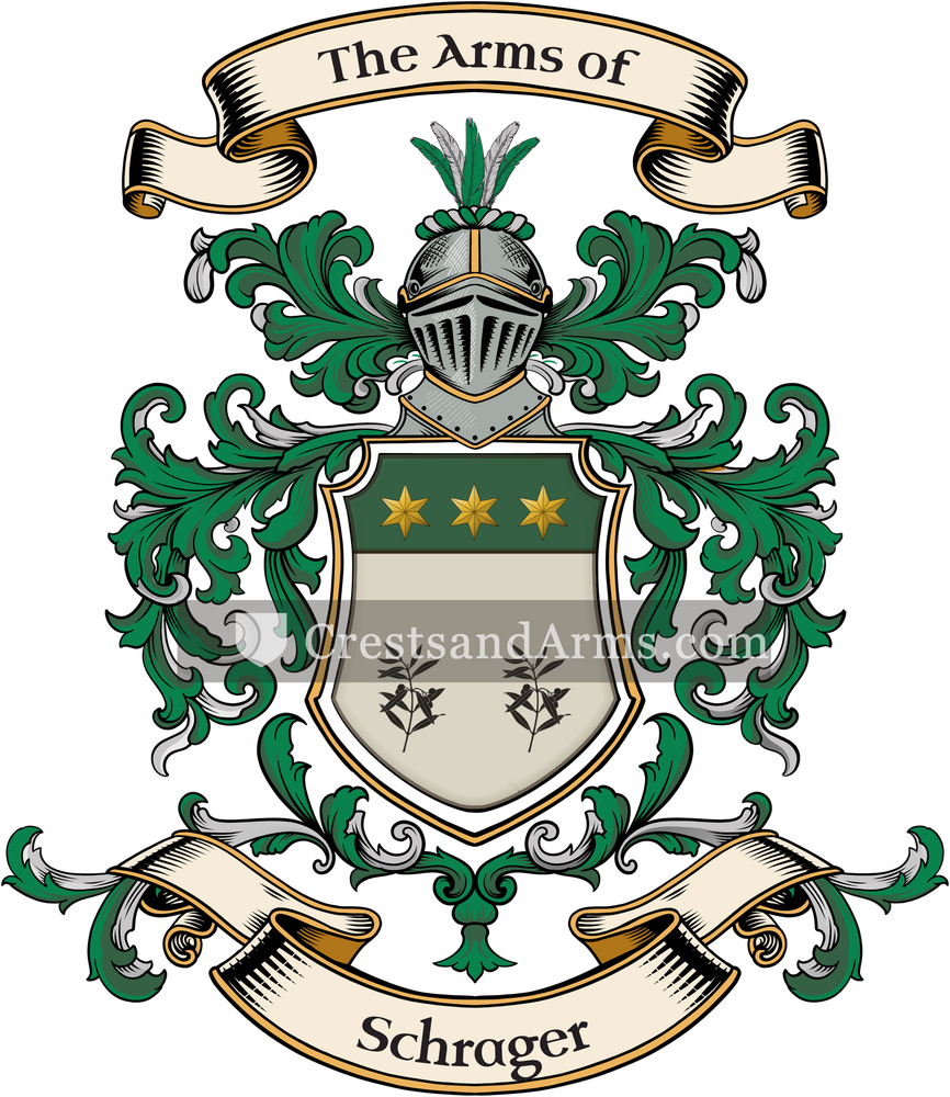 The Schrager coat of arms, drawn from the recorded blazon