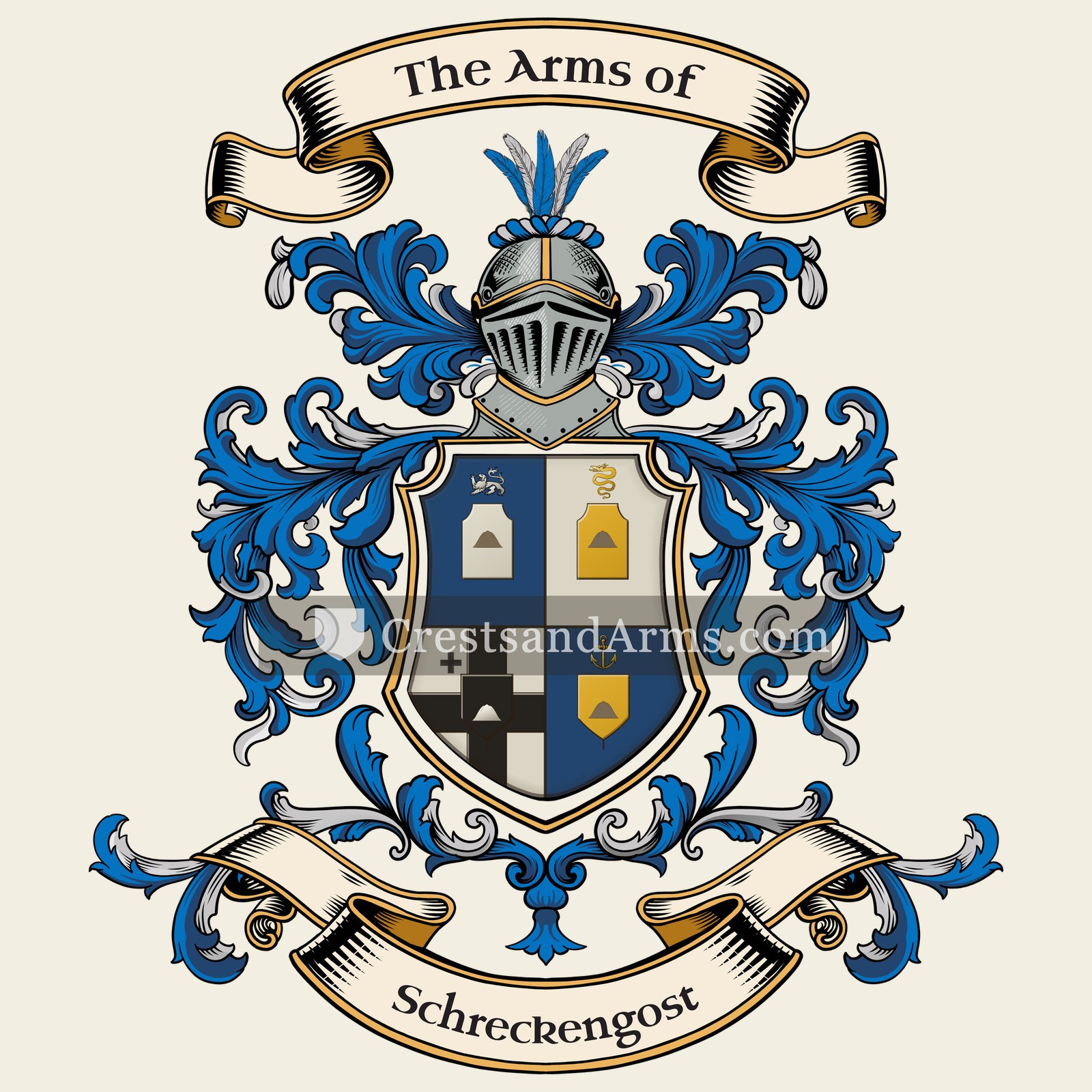 The Schreckengost coat of arms, drawn from the recorded blazon