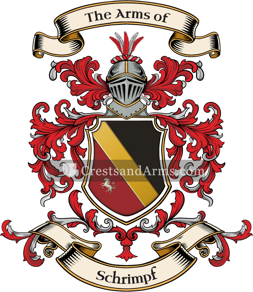 The Schrimpf coat of arms, drawn from the recorded blazon