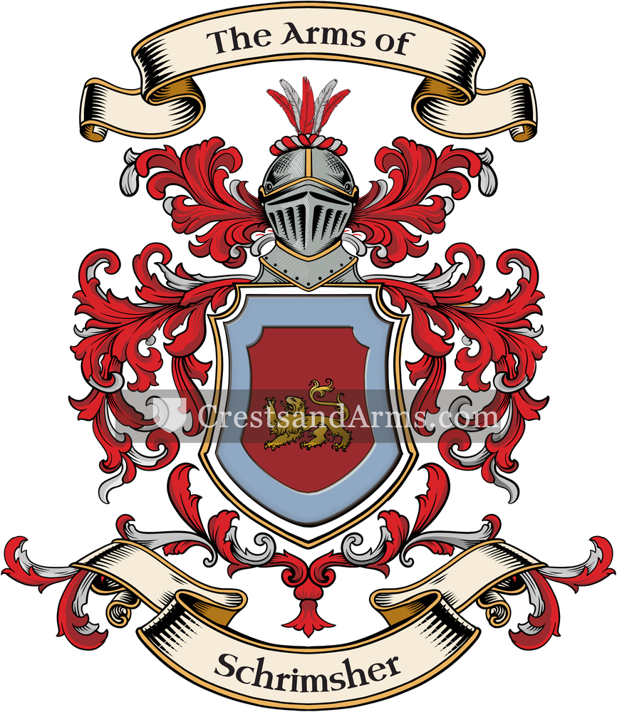 The Schrimsher coat of arms, drawn from the recorded blazon