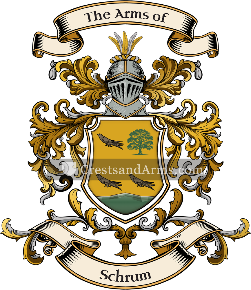 The Schrum coat of arms, drawn from the recorded blazon