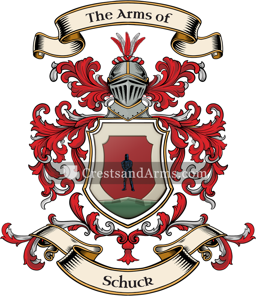 The Schuck coat of arms, drawn from the recorded blazon