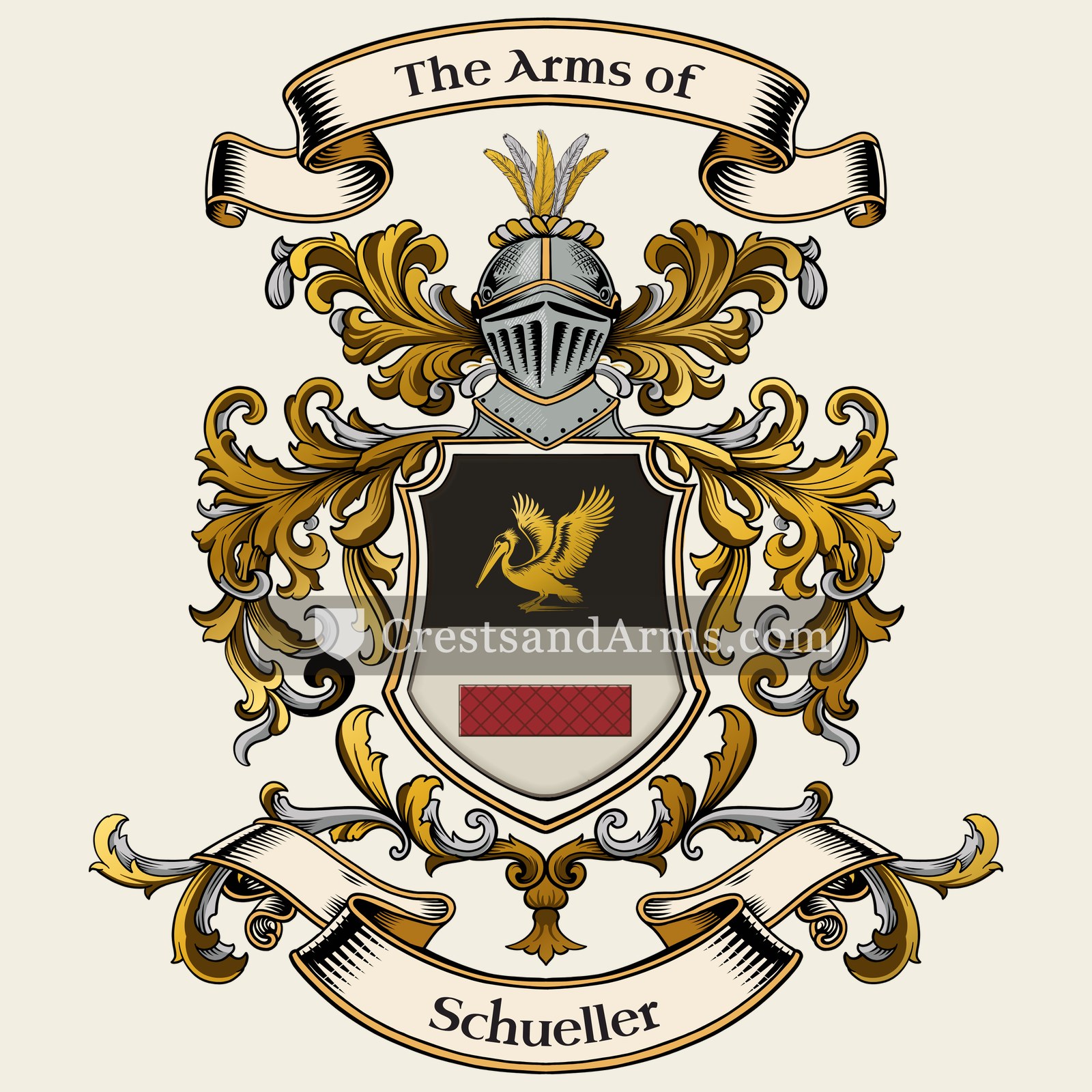 The Schueller coat of arms, drawn from the recorded blazon