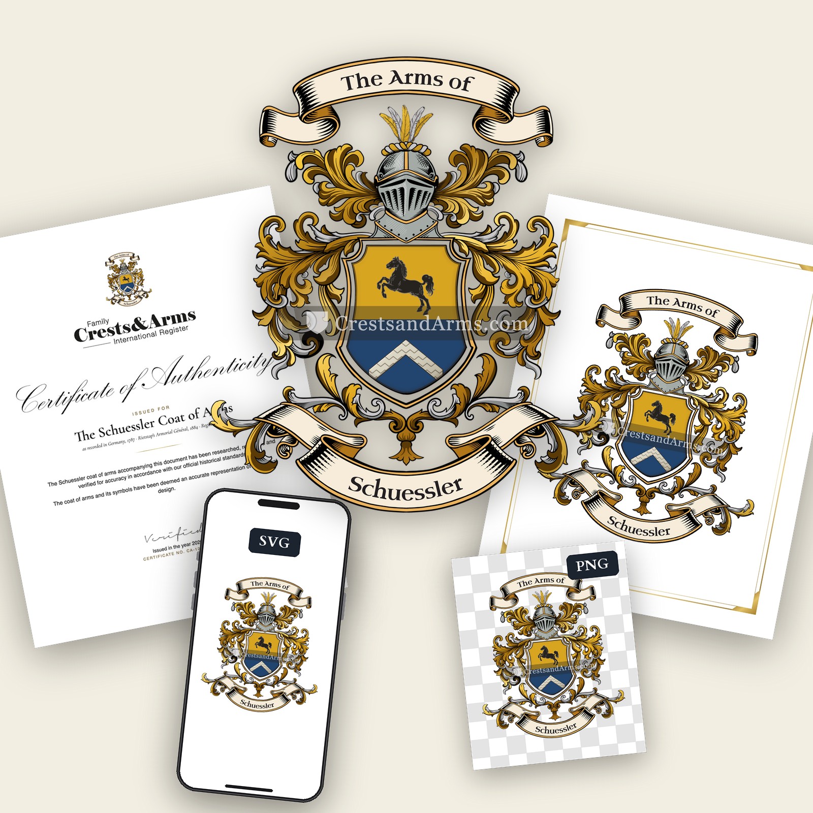 The Schuessler arms on the coat of arms — digital pack