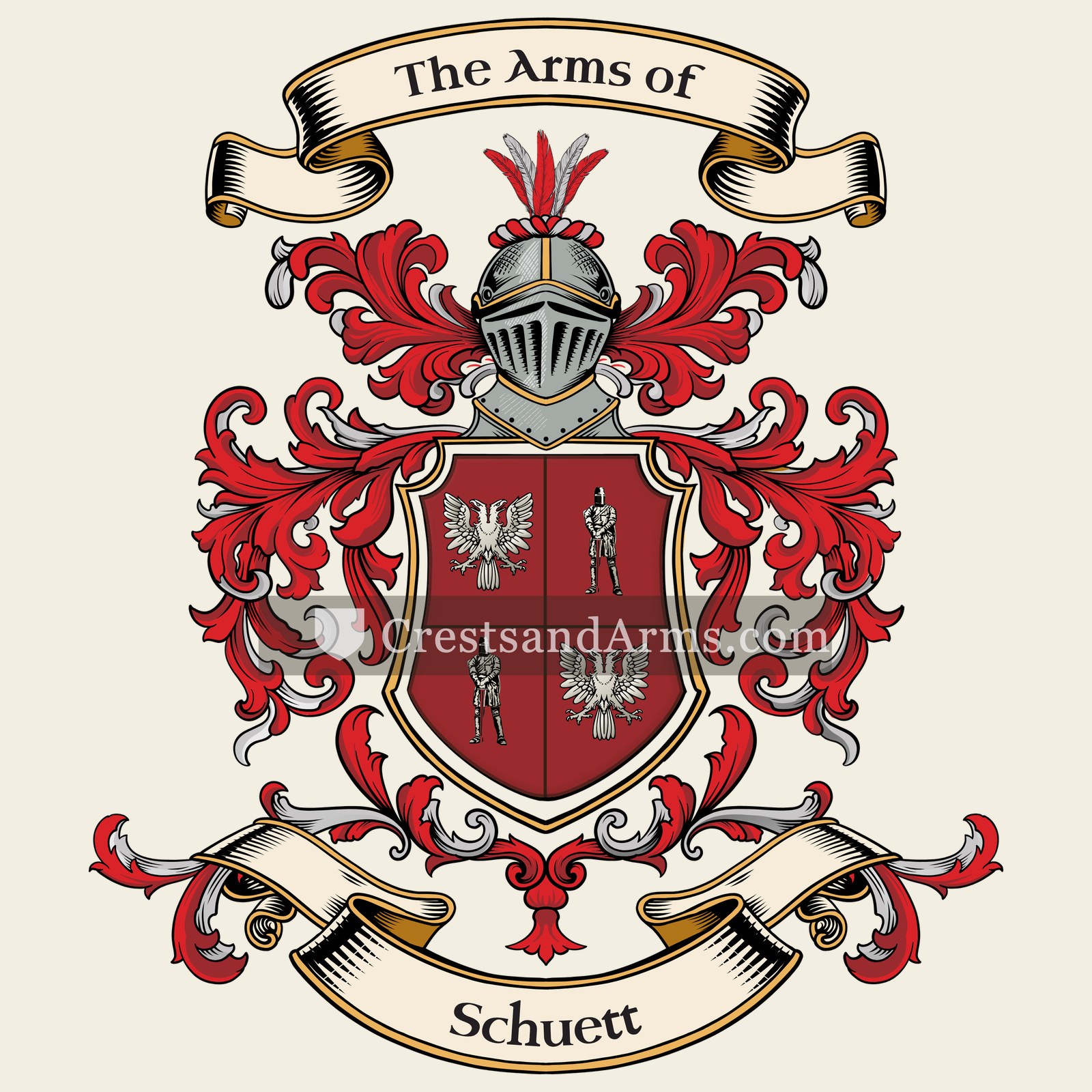 The Schuett coat of arms, drawn from the recorded blazon