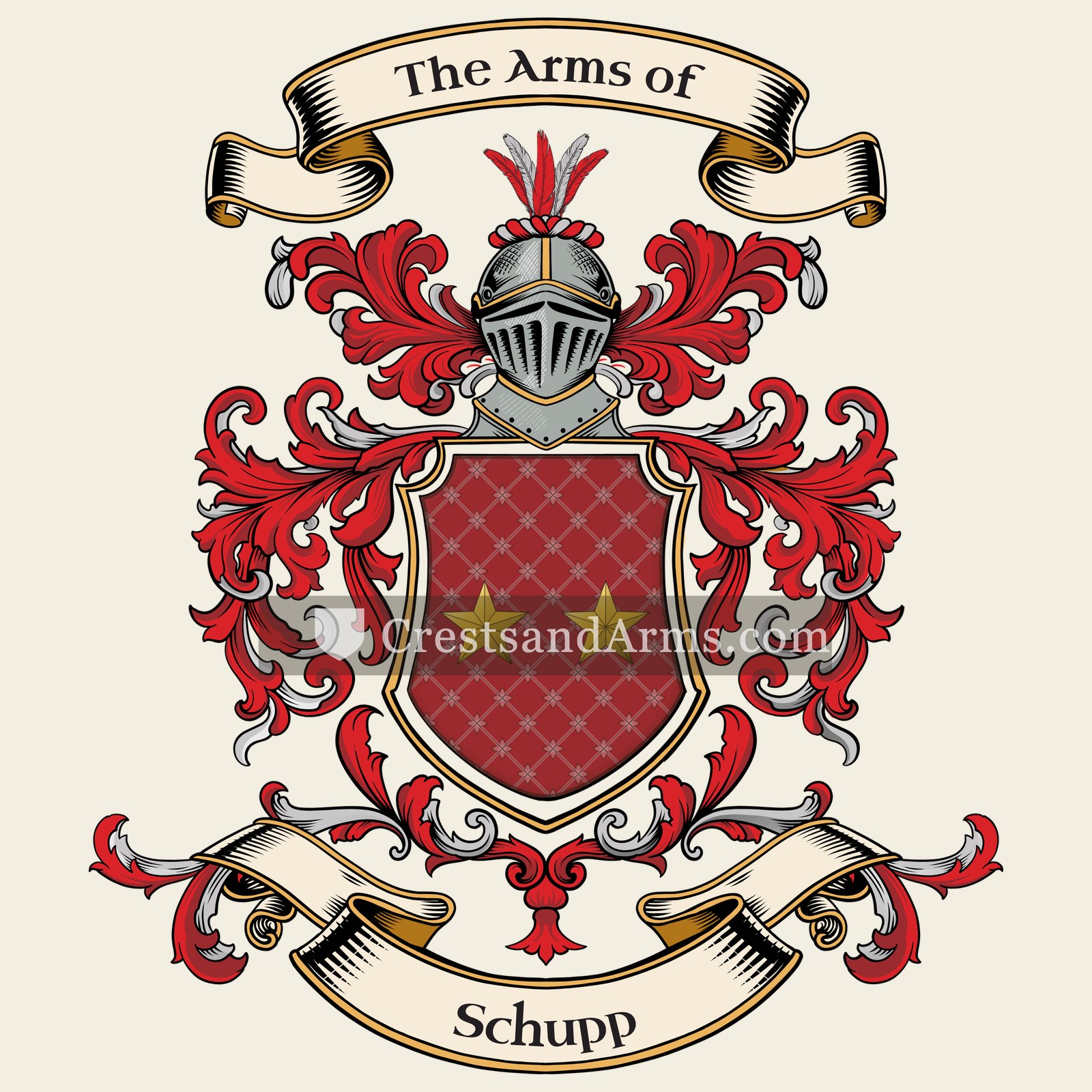 The Schupp coat of arms, drawn from the recorded blazon