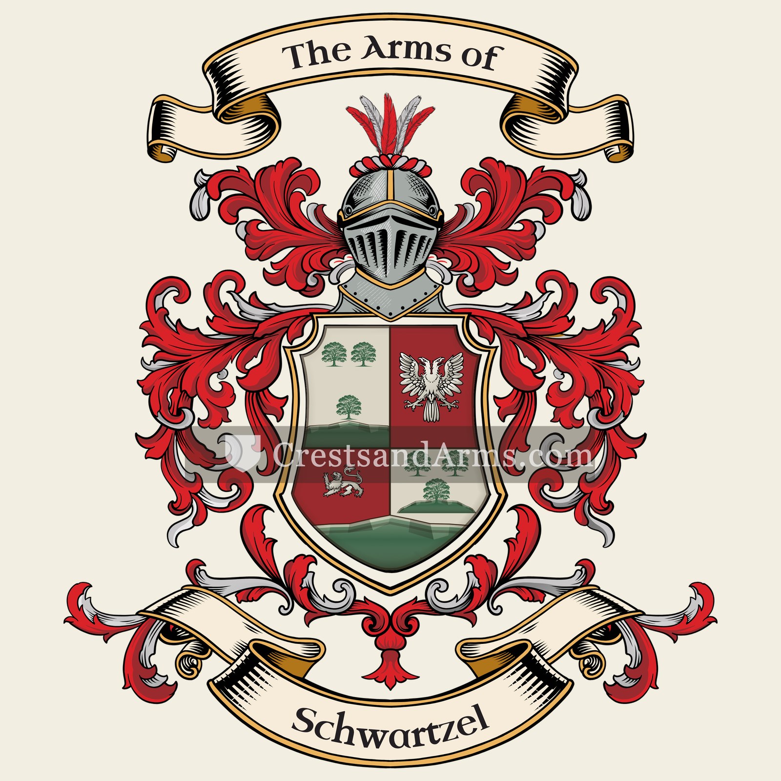 The Schwartzel coat of arms, drawn from the recorded blazon