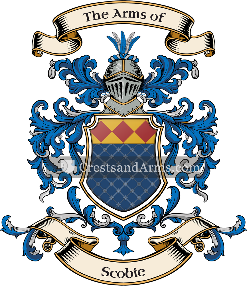 The Scobie coat of arms, drawn from the recorded blazon