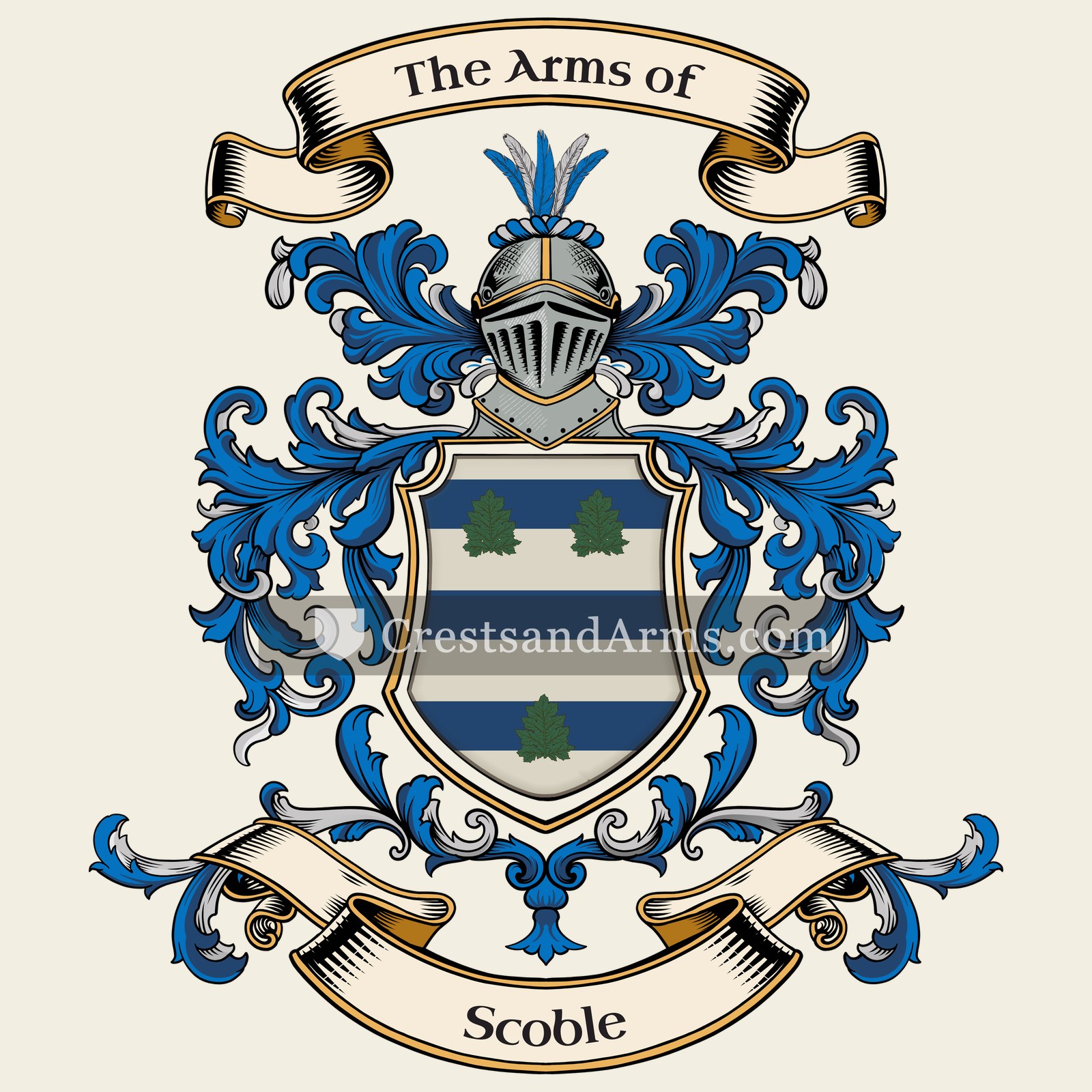 The Scoble coat of arms, drawn from the recorded blazon