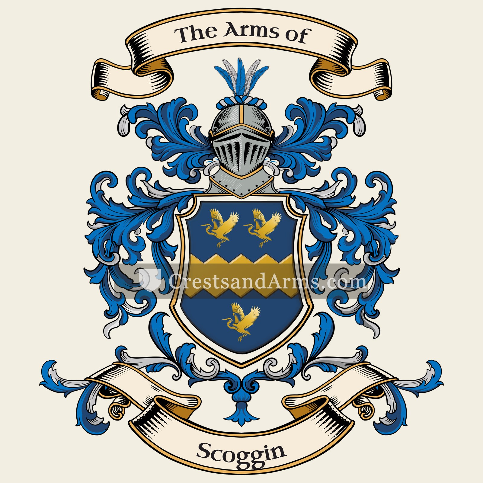 The Scoggin coat of arms, drawn from the recorded blazon