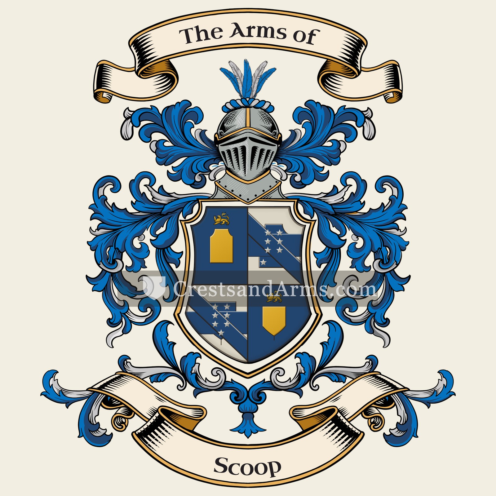 The Scoop coat of arms, drawn from the recorded blazon