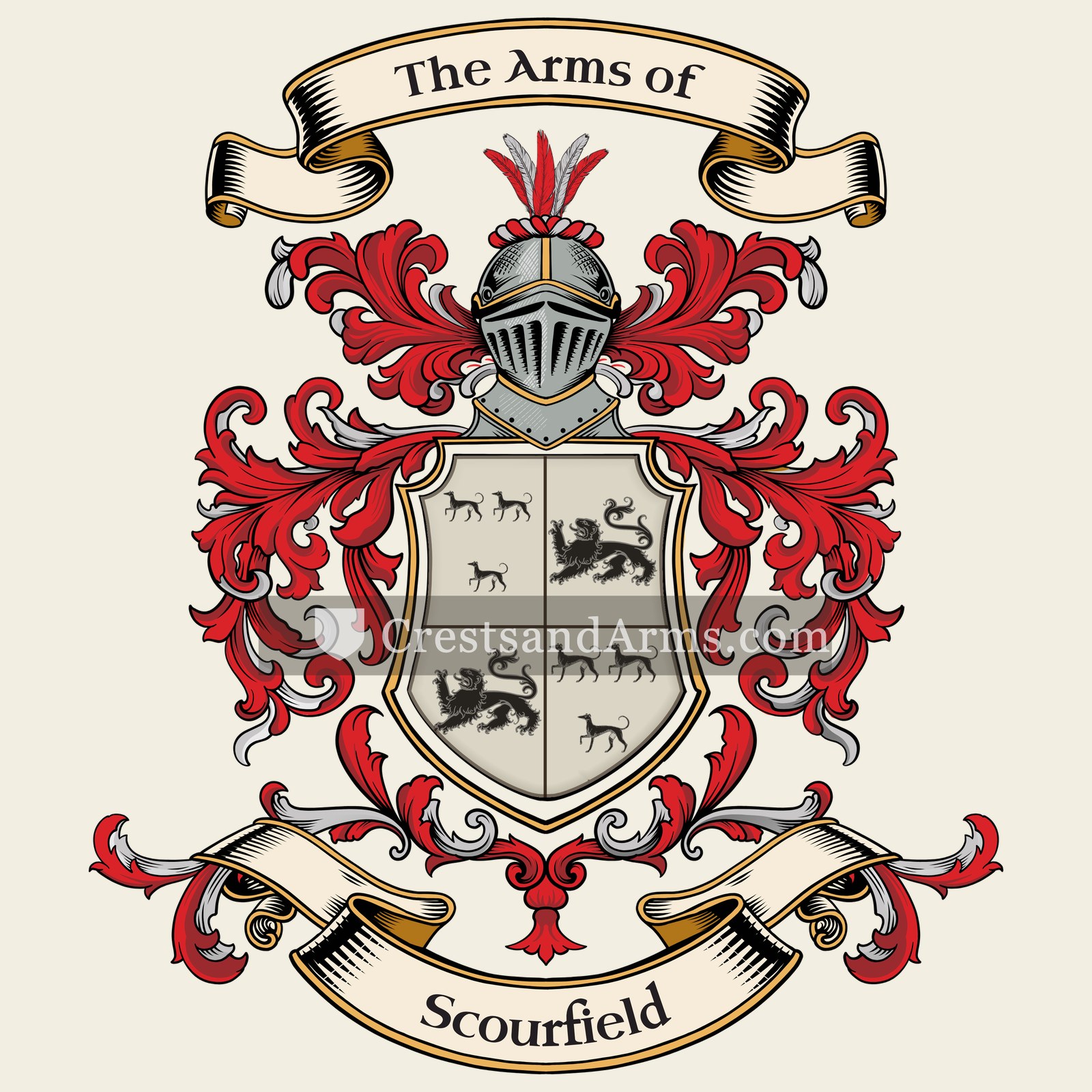 The Scourfield coat of arms, drawn from the recorded blazon