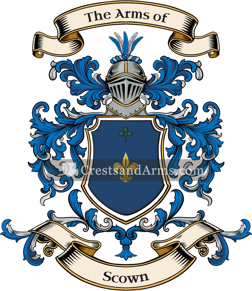 The Scown coat of arms, drawn from the recorded blazon