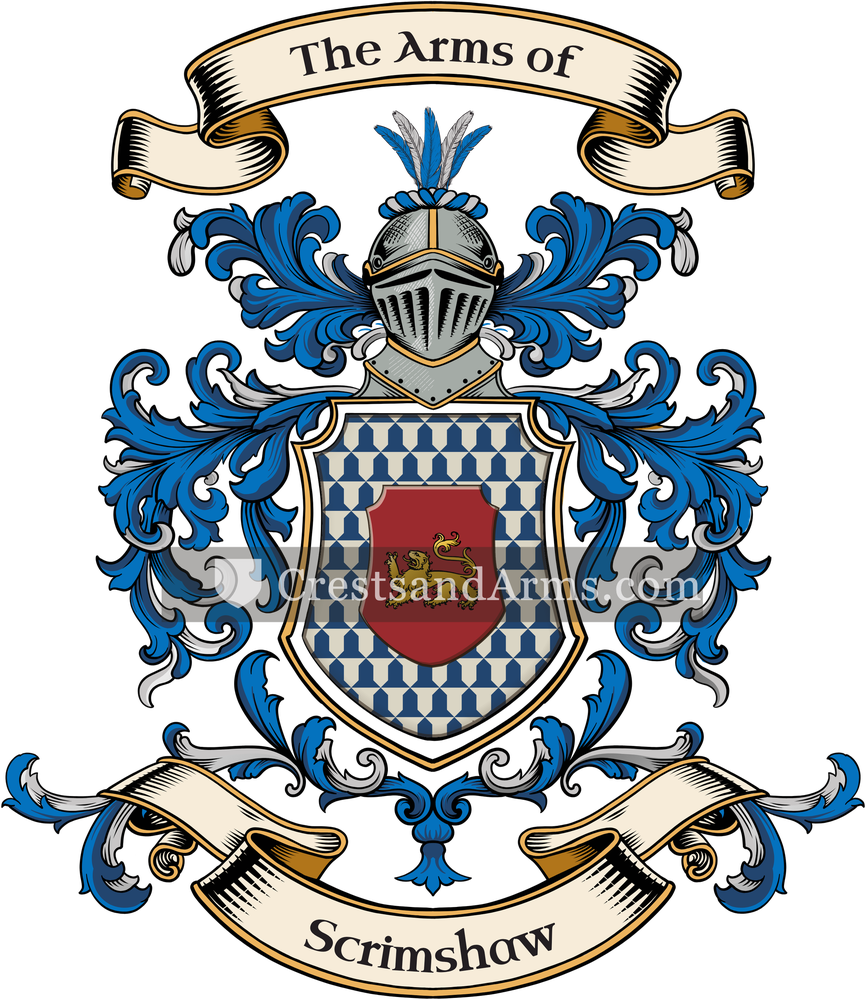 The Scrimshaw coat of arms, drawn from the recorded blazon