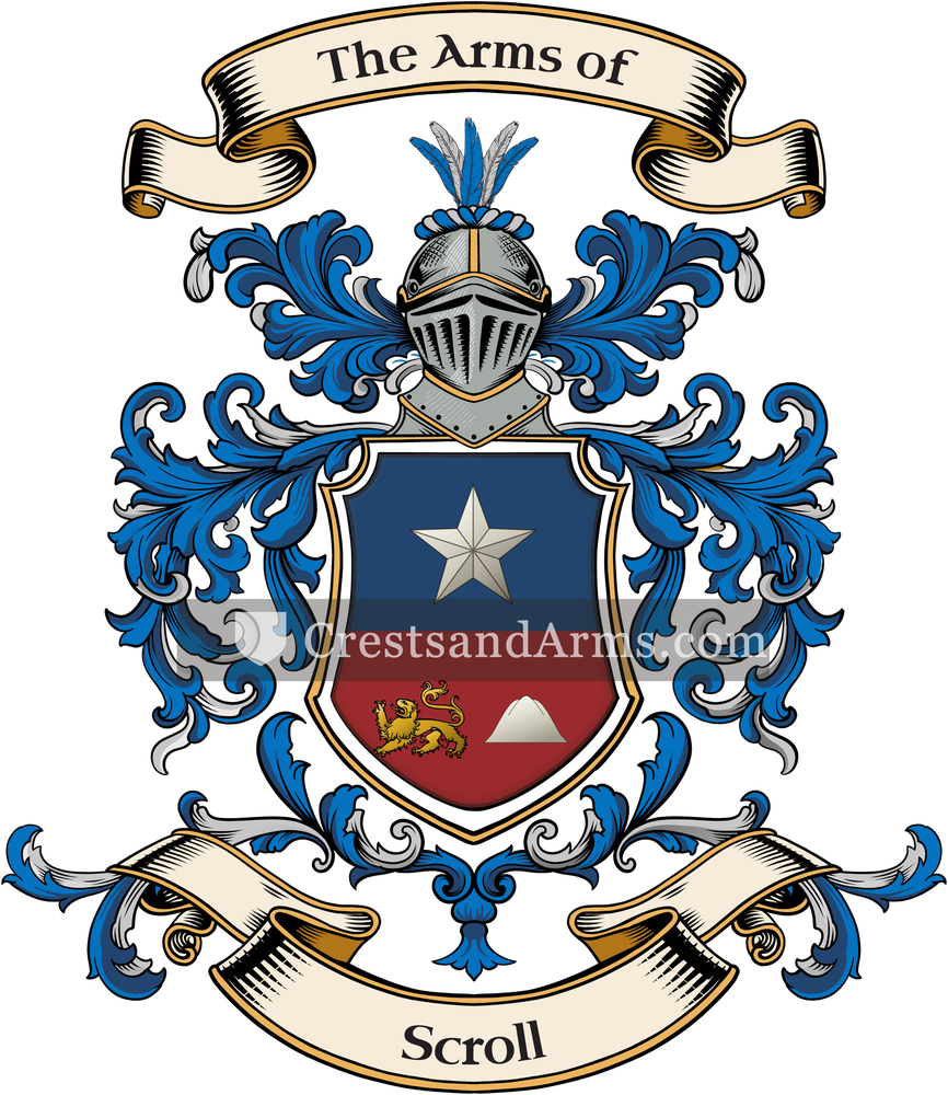 The Scroll coat of arms, drawn from the recorded blazon