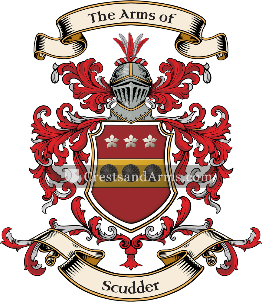The Scudder coat of arms, drawn from the recorded blazon