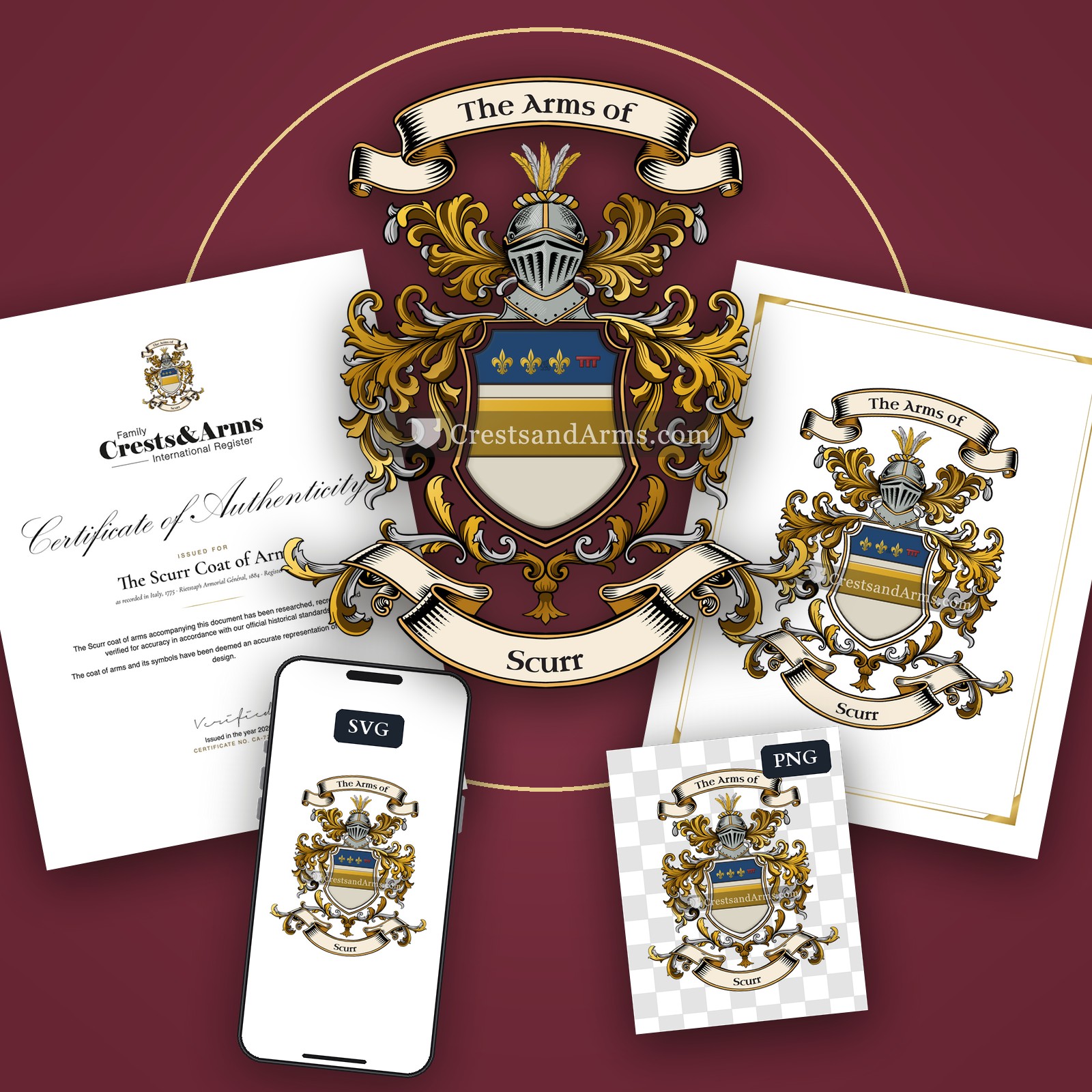 The Scurr arms on the coat of arms — digital pack