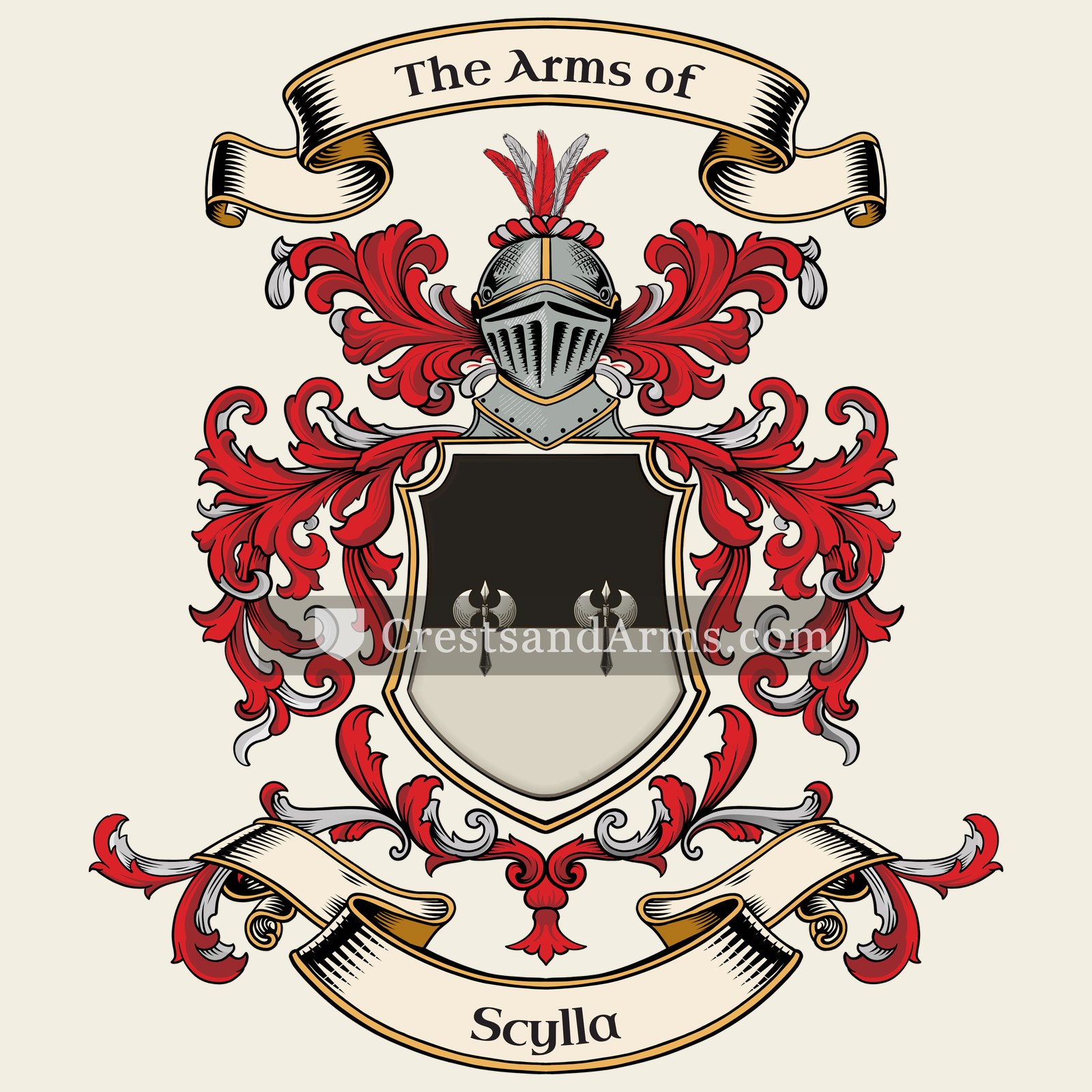 The Scylla coat of arms, drawn from the recorded blazon