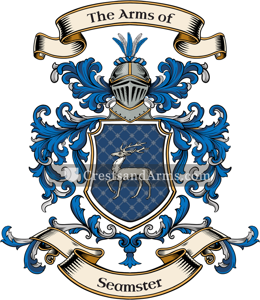 The Seamster coat of arms, drawn from the recorded blazon