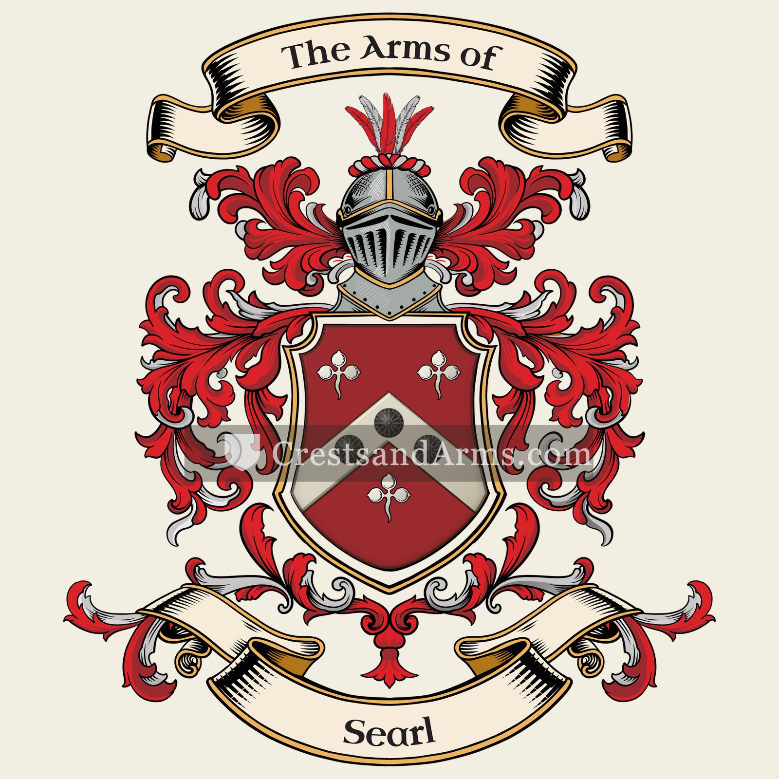 The Searl coat of arms, drawn from the recorded blazon