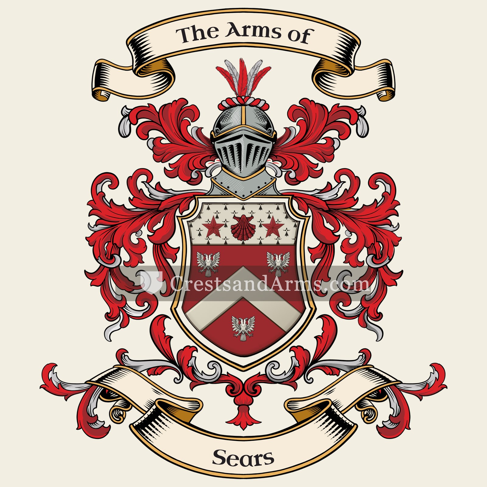 The Sears coat of arms, drawn from the recorded blazon