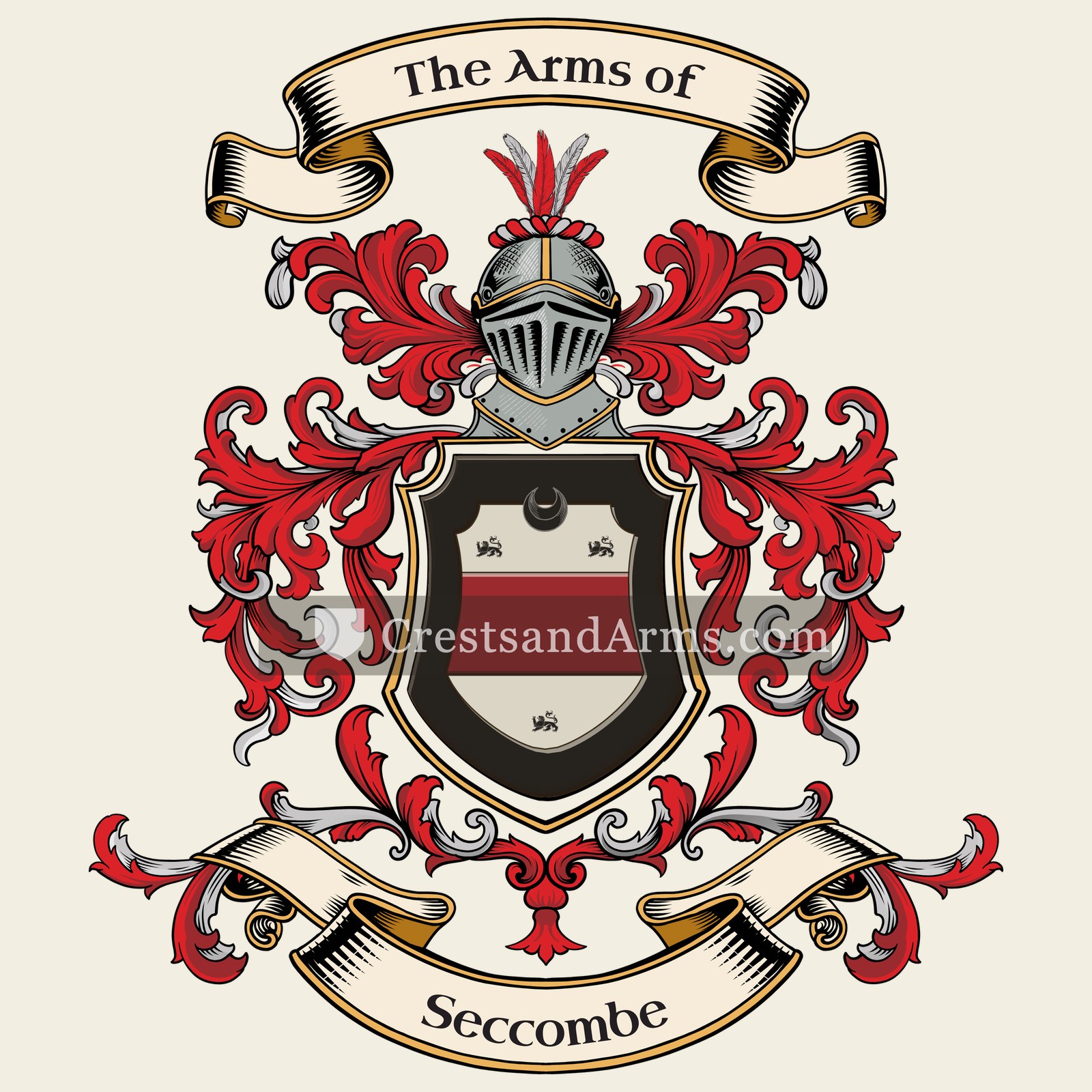 The Seccombe coat of arms, drawn from the recorded blazon