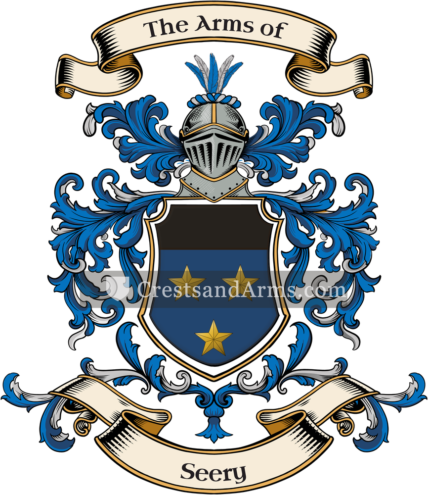 The Seery coat of arms, drawn from the recorded blazon