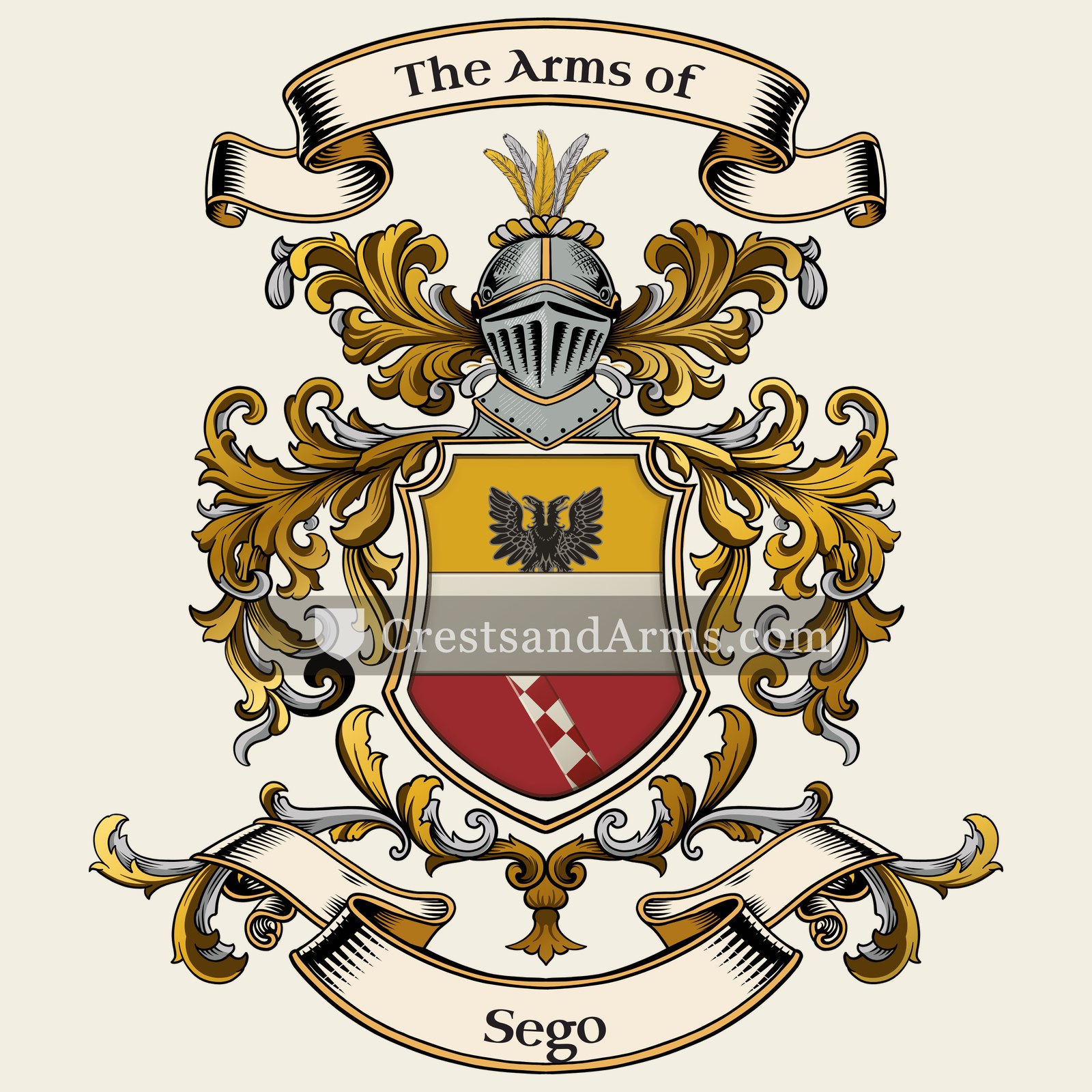 The Sego coat of arms, drawn from the recorded blazon