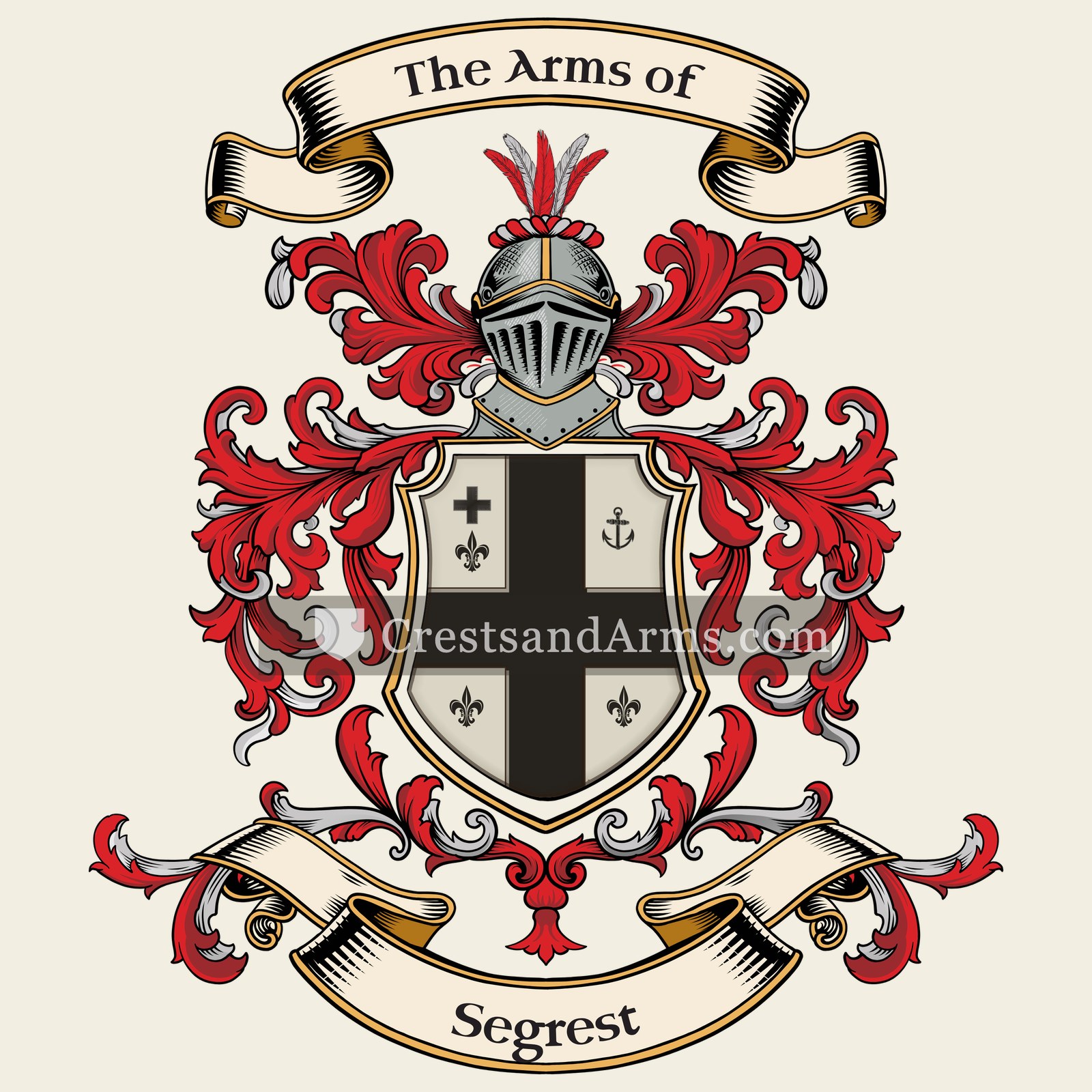 The Segrest coat of arms, drawn from the recorded blazon
