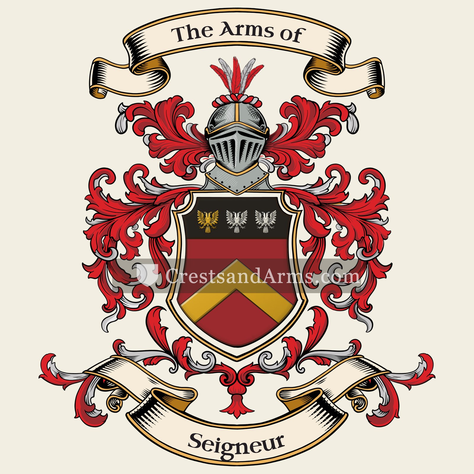The Seigneur coat of arms, drawn from the recorded blazon