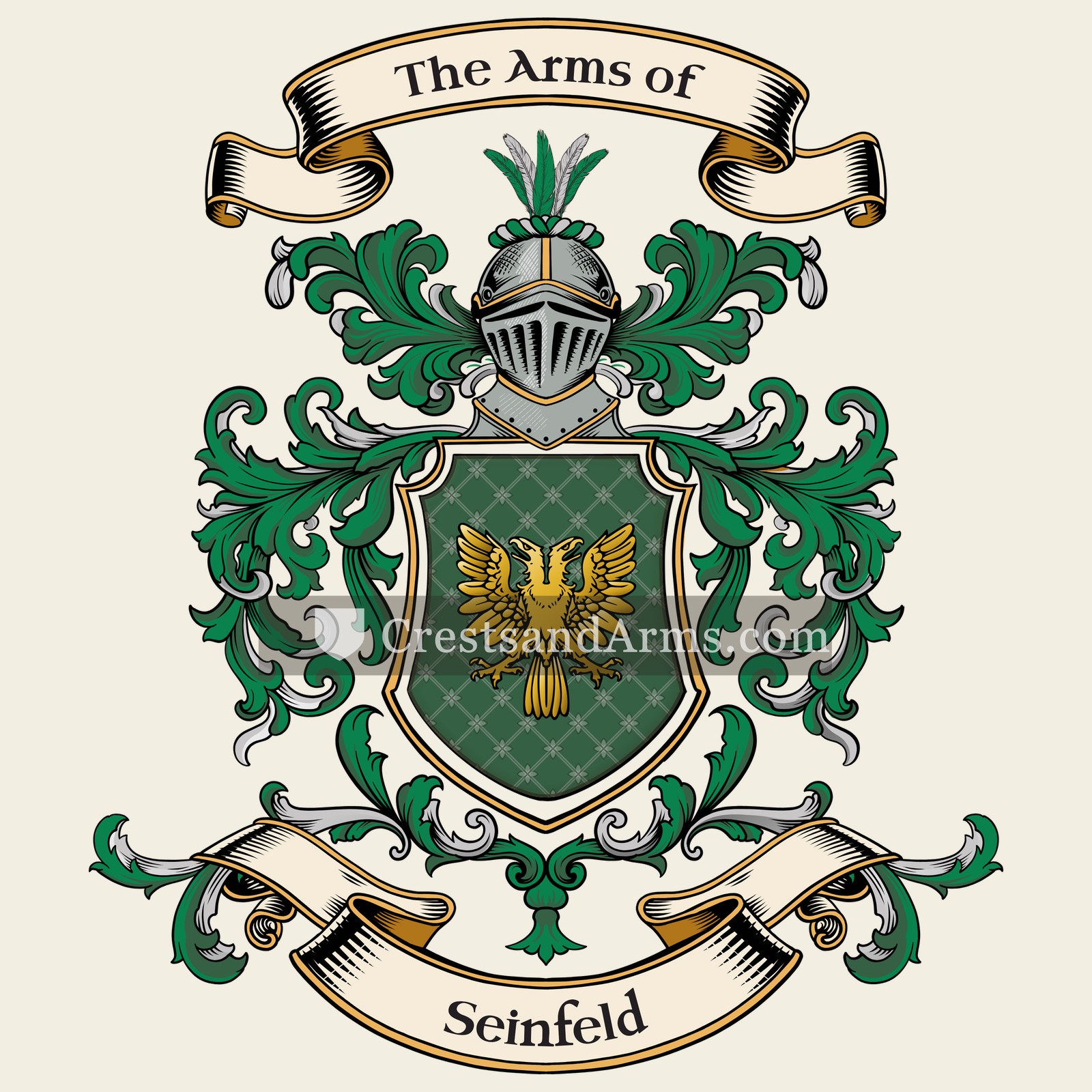 The Seinfeld coat of arms, drawn from the recorded blazon