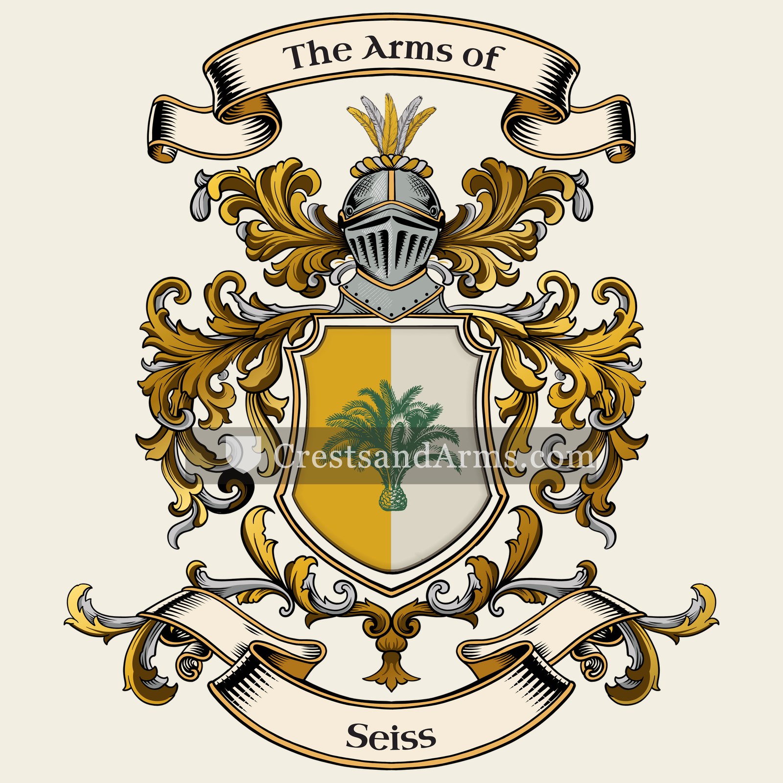 The Seiss coat of arms, drawn from the recorded blazon