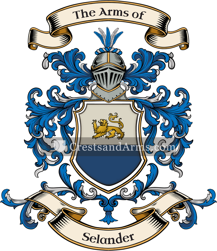 The Selander coat of arms, drawn from the recorded blazon
