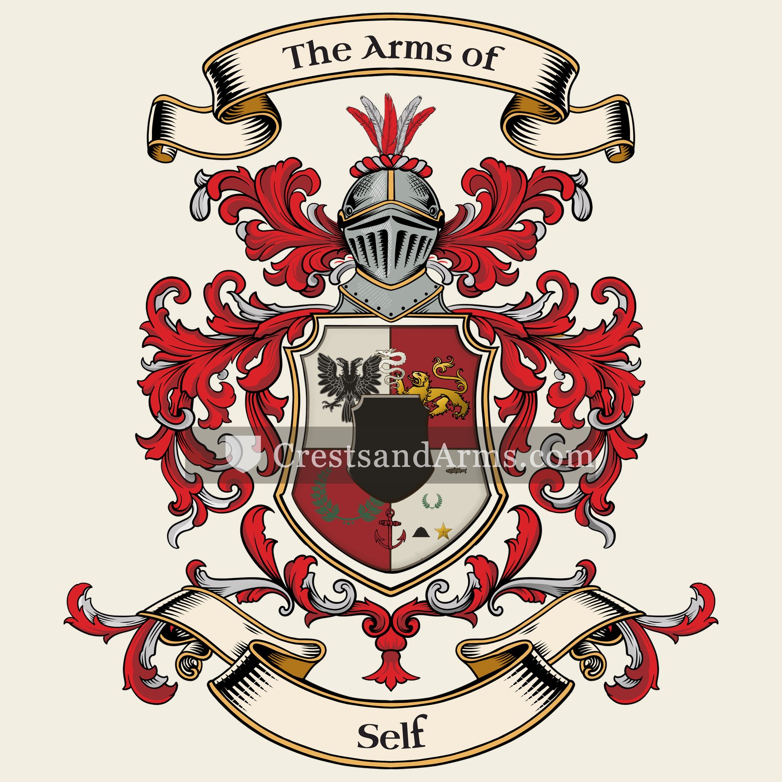 The Self coat of arms, drawn from the recorded blazon