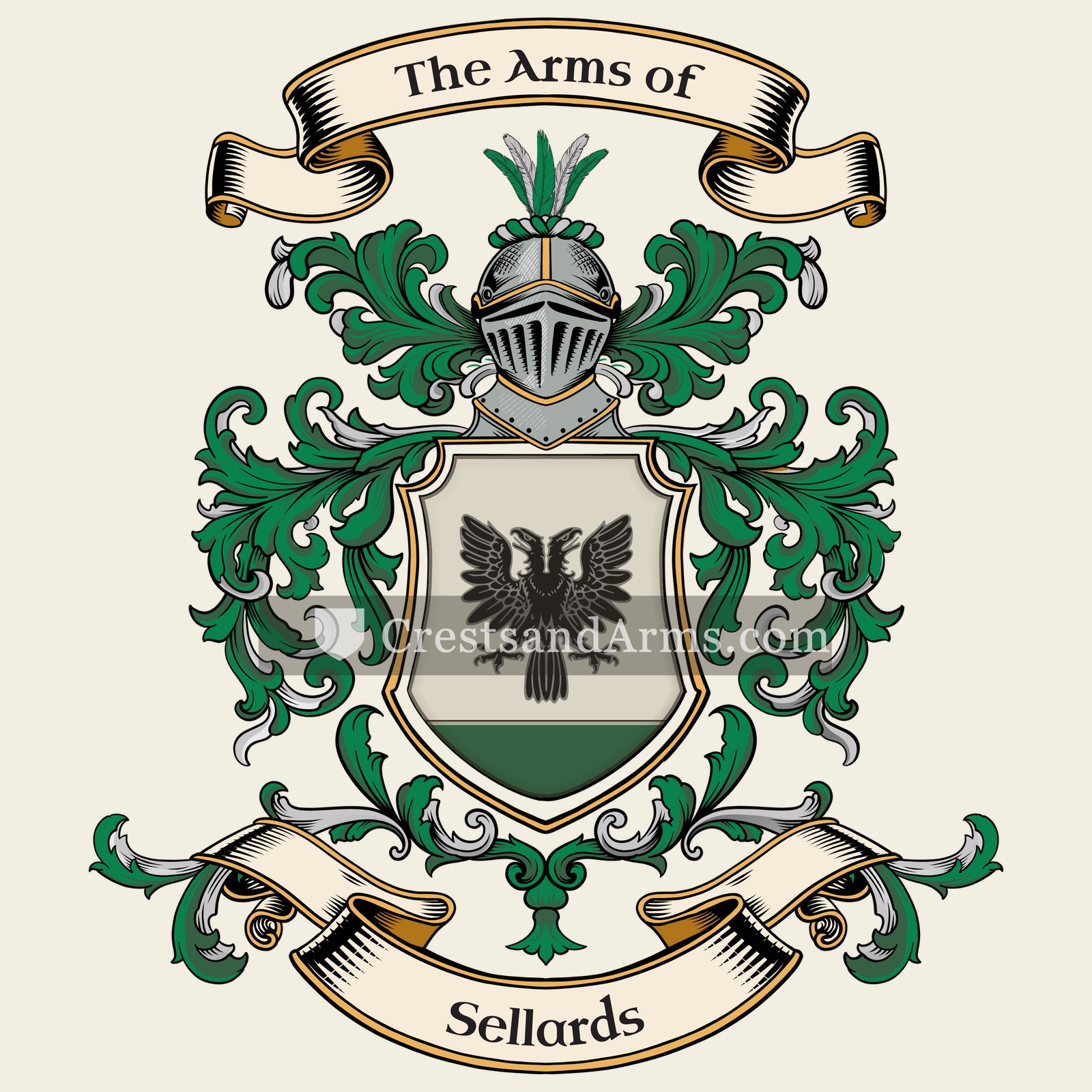 The Sellards coat of arms, drawn from the recorded blazon