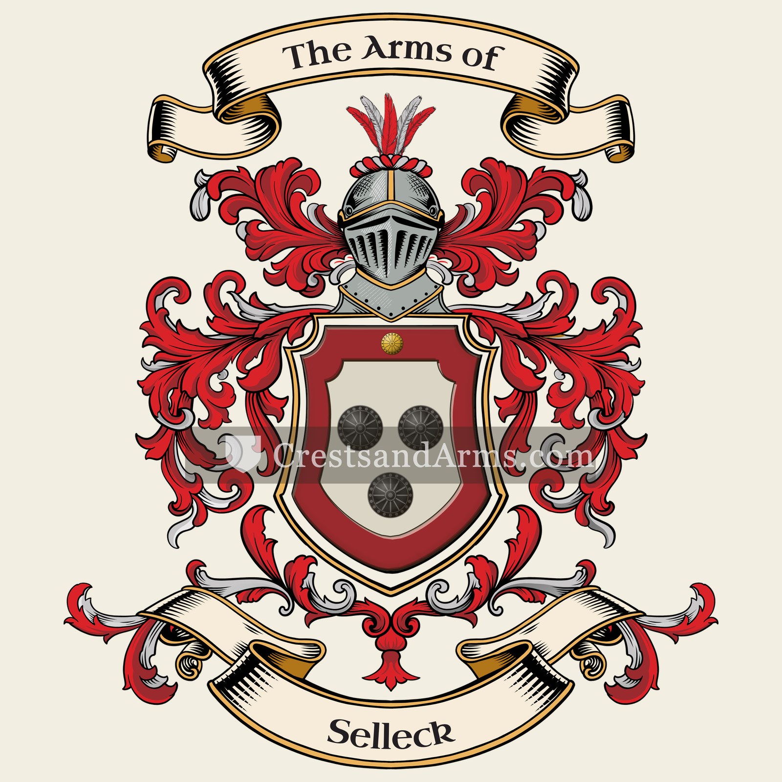 The Selleck coat of arms, drawn from the recorded blazon