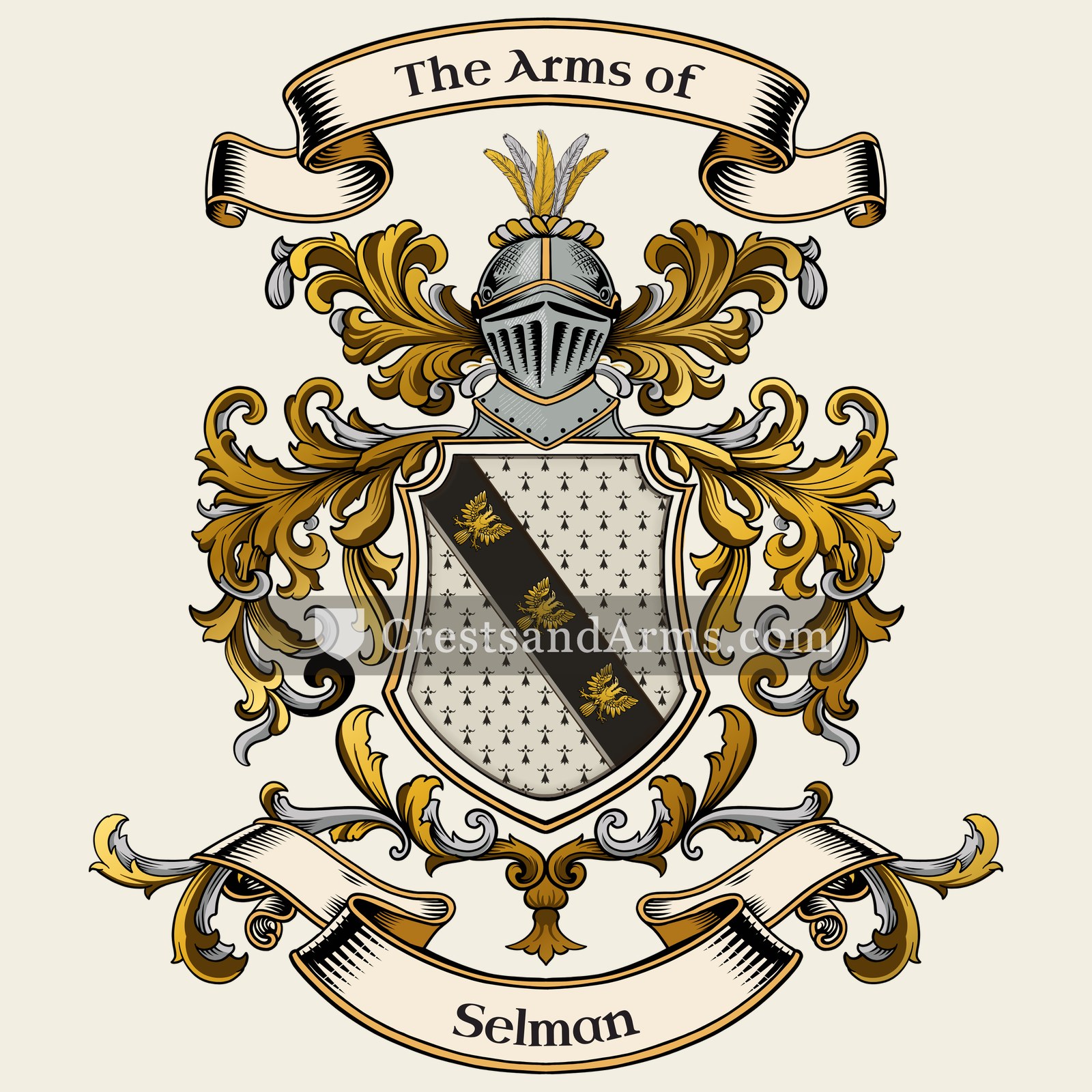 The Selman coat of arms, drawn from the recorded blazon