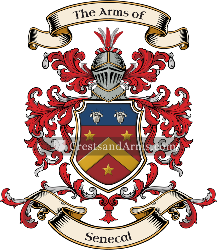 The Senecal coat of arms, drawn from the recorded blazon